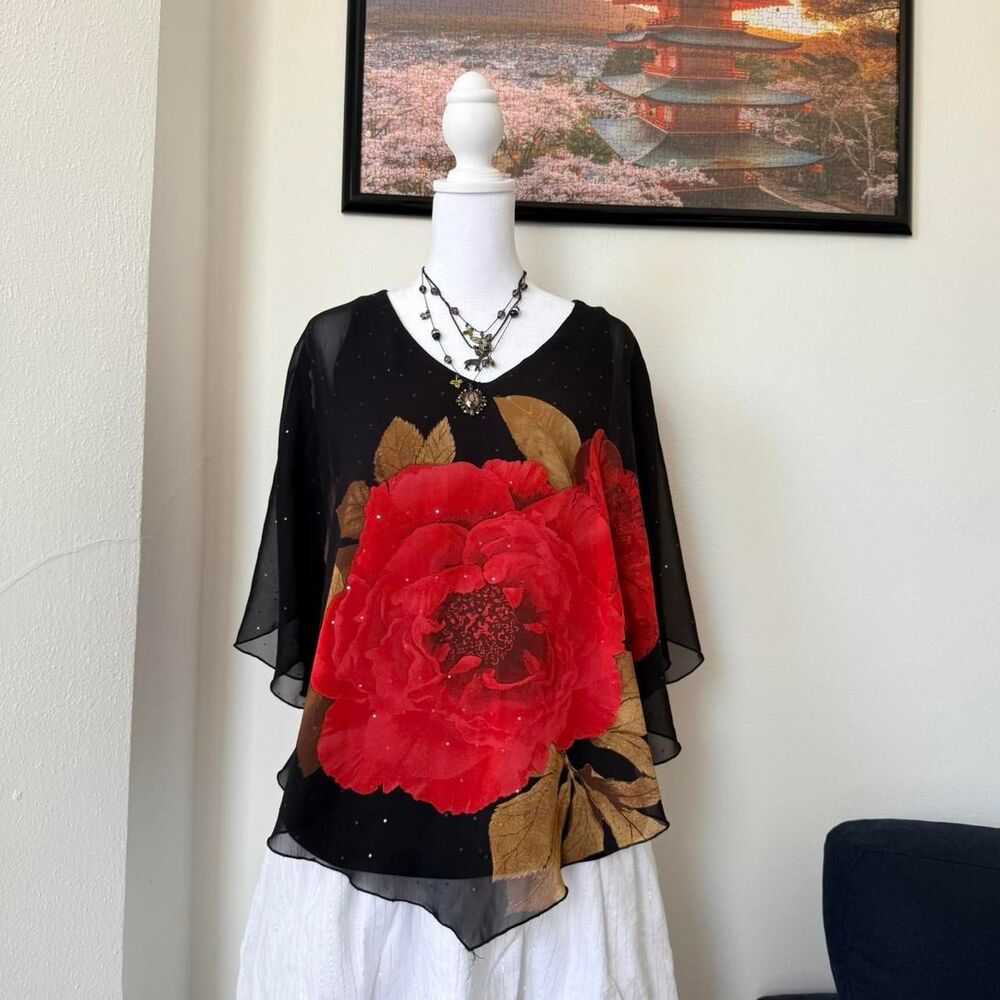 Vintage Dressbarn Black sheer chiffon blouse